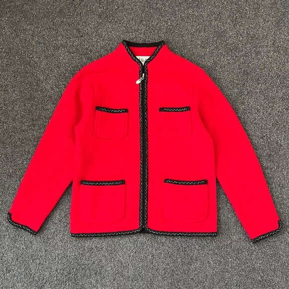 Vintage 100% Boil Wool Oversized HolidayJacket with Black Trim and Bead Details - Picture 7 of 7